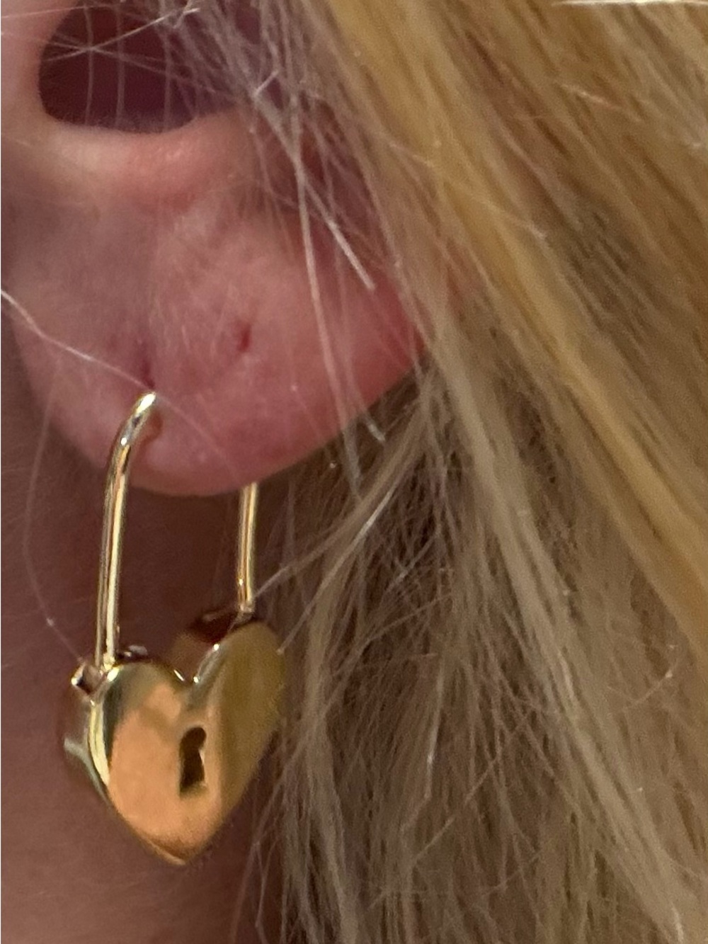 Gold Heart Lock Drop Earrings with Diamond(?)!Crystal detail